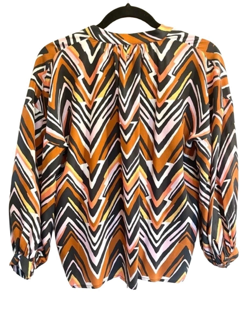 Marie Oliver Silk Chevron Tie Front Blouse XS Boho Multicolor - Picture 2 of 7